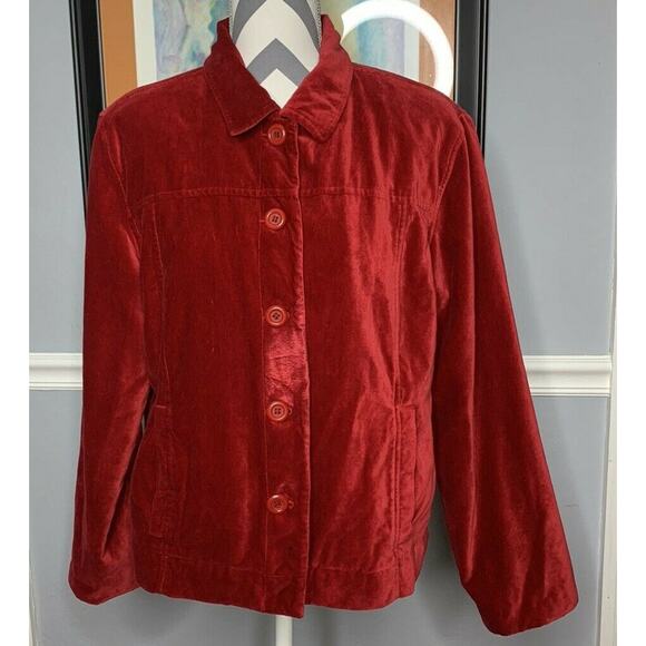 Vtg Erin London Red Velvet Button Up Jacket Women’s L - Picture 1 of 8
